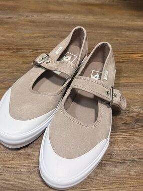 Vans Mary Jane Canvas Flats in Taupe with White Sole